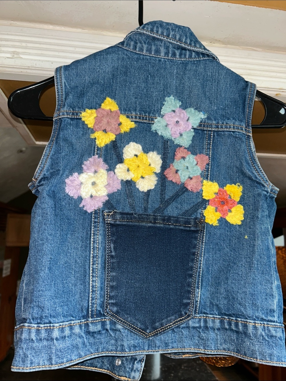 Denim vest with granny squares